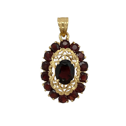 18ct Gold & Garnet Set Oval Cluster Pendant