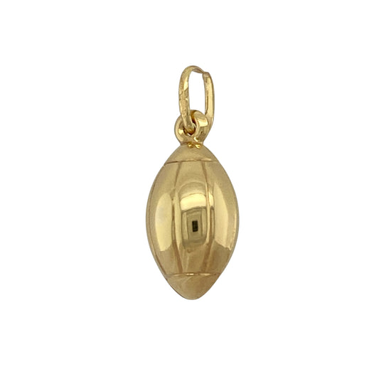 Add sporting pride and classic charm to your jewellery collection with this pre-owned 9ct yellow gold Welsh rugby ball pendant, offering a distinctive design with cultural significance—perfect for everyday wear or as a thoughtful gift.

Design: The pendant is shaped as a rugby ball, celebrating Welsh rugby heritage in a clean and recognisable form with timeless appeal.
Material: Made from 9-carat yellow gold, the warm polished finish enhances the simple yet characterful design.