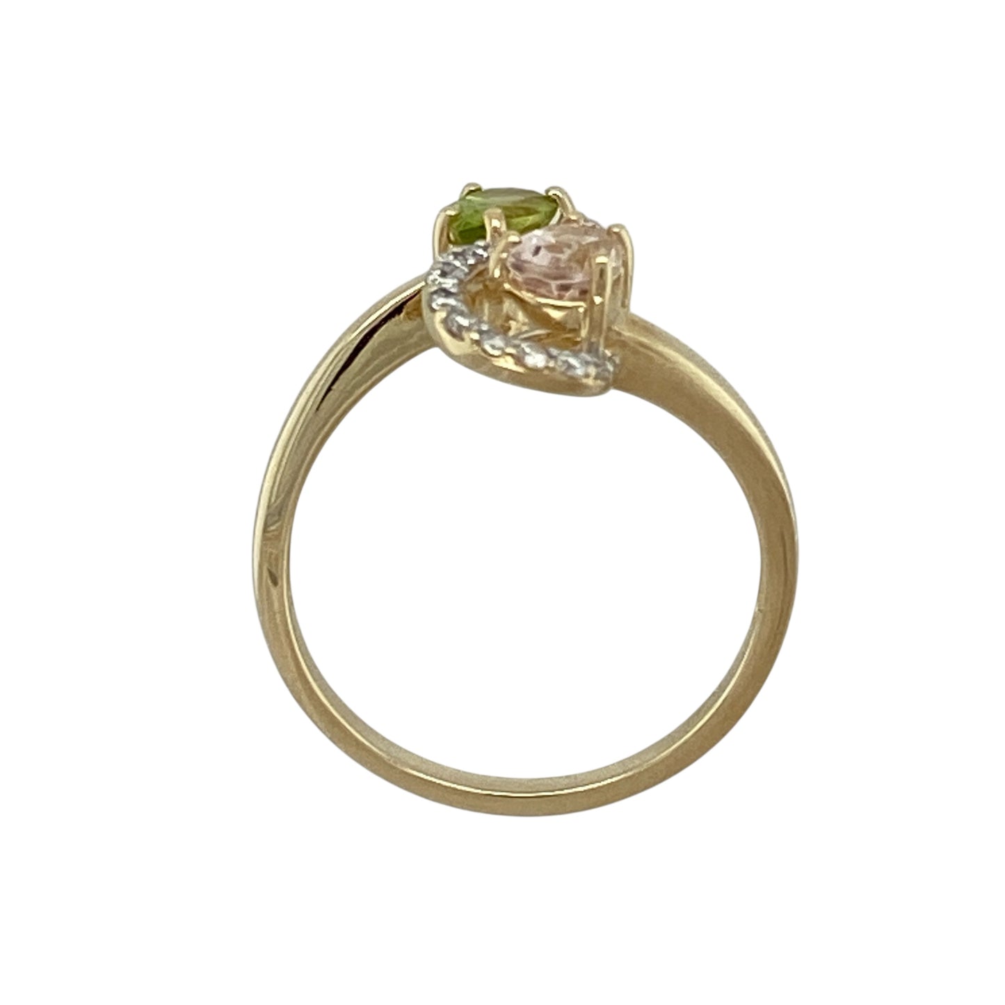 9ct Gold Diamond & Pink and Green Stone Set Ring