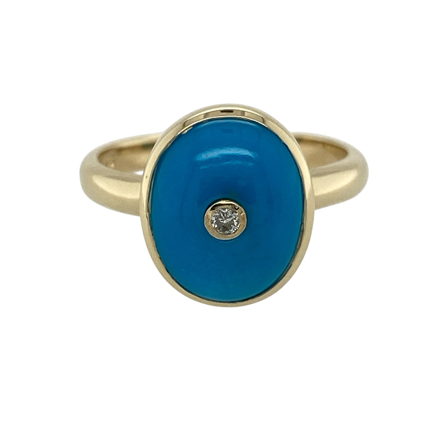 9ct Gold Diamond & Turquoise Coloured Stone Set Ring