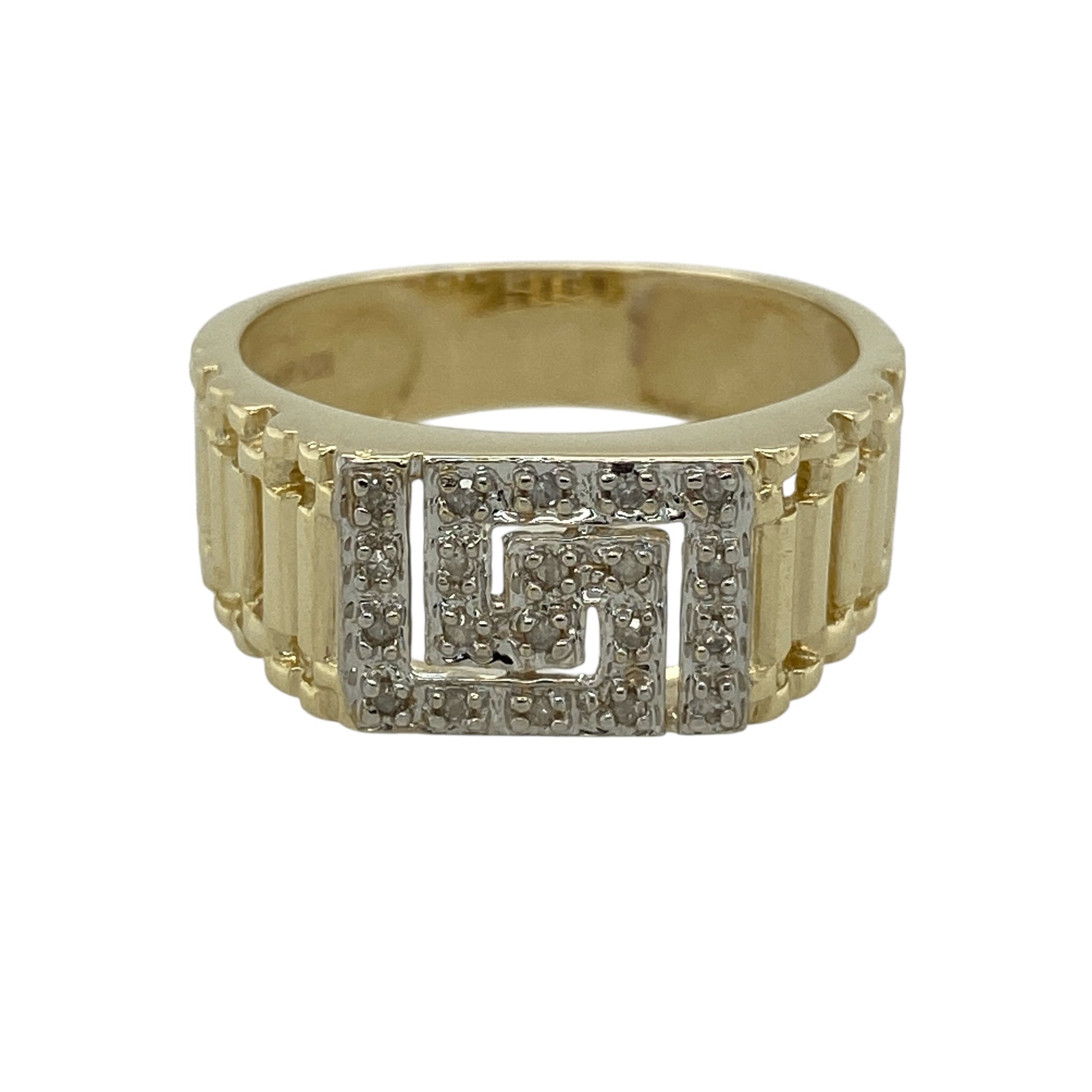 9ct Gold & Diamond Set Greek Key Signet Ring