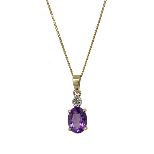 9ct Gold Diamond & Amethyst Set 18" Necklace