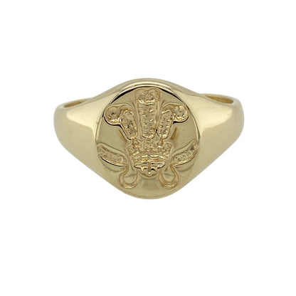 9ct Gold Three Feathers Oval Signet Ring