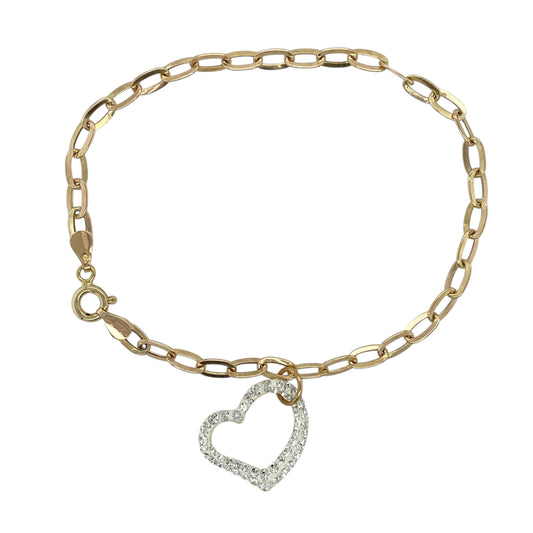 9ct Gold 7.5" Sparkle Heart Belcher Bracelet