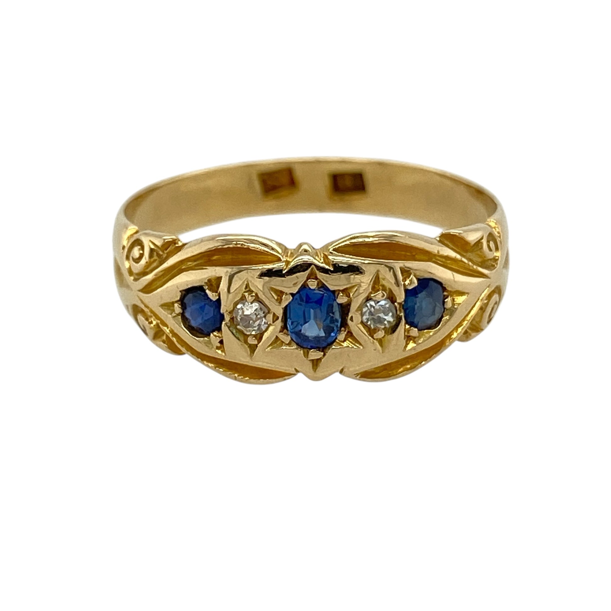 18ct Gold Diamond & Sapphire Set Vintage Ring