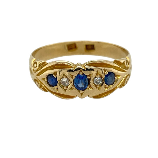 18ct Gold Diamond & Sapphire Set Vintage Ring