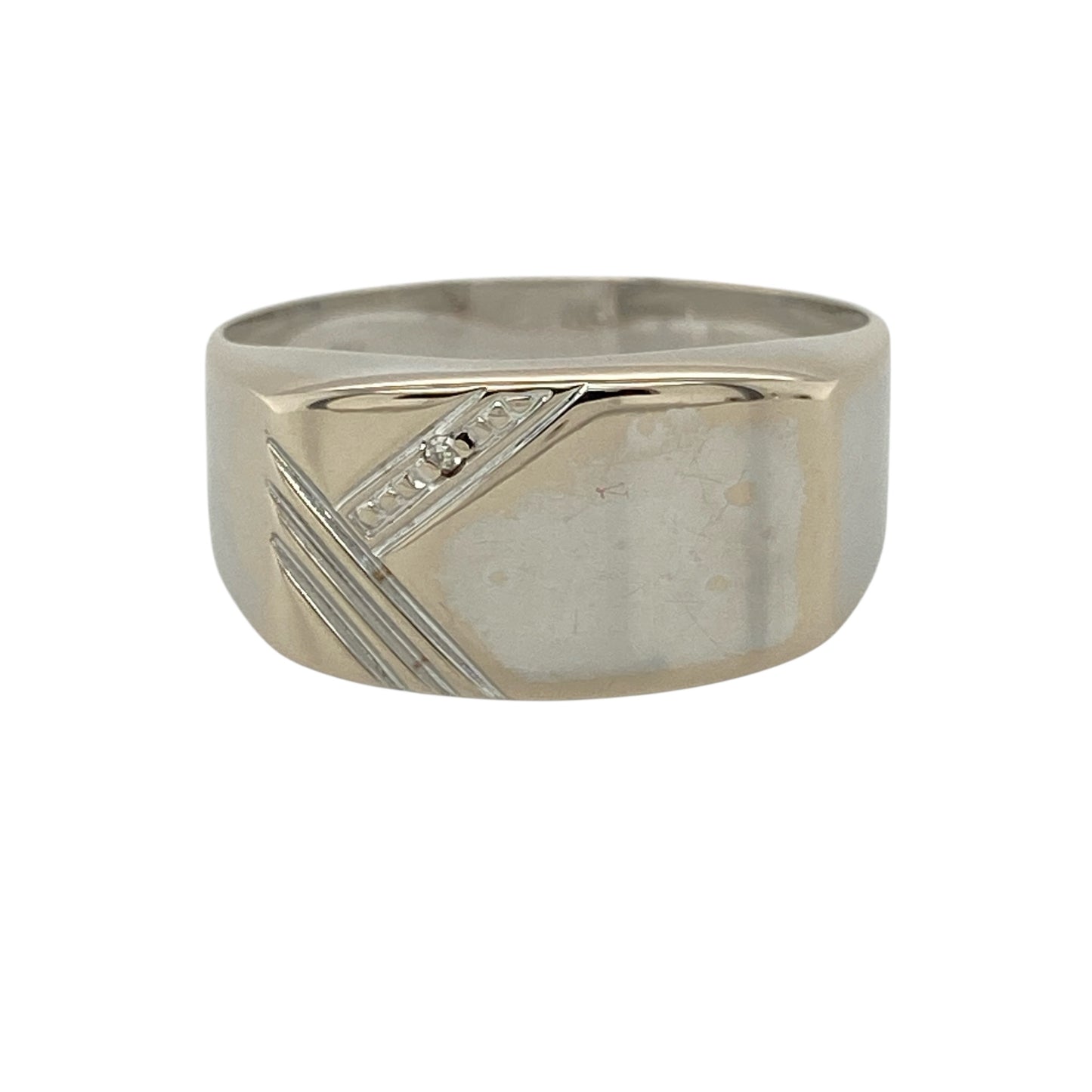 9ct White Gold & Diamond Set Signet Ring