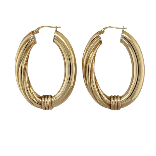 9ct Gold Twisted Large Oval Creole Earrings