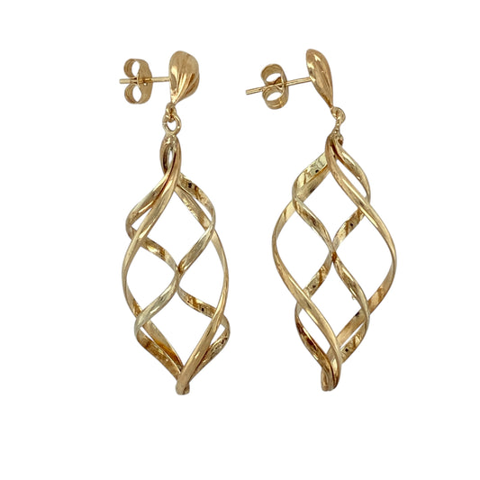 9ct Gold Swirl Twist Drop Earrings