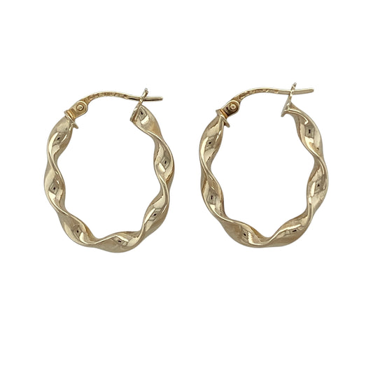 9ct Gold Twisted Oval Creole Earrings
