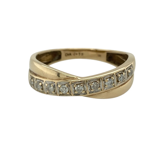 9ct Gold & Diamond Set Crossover Band Ring