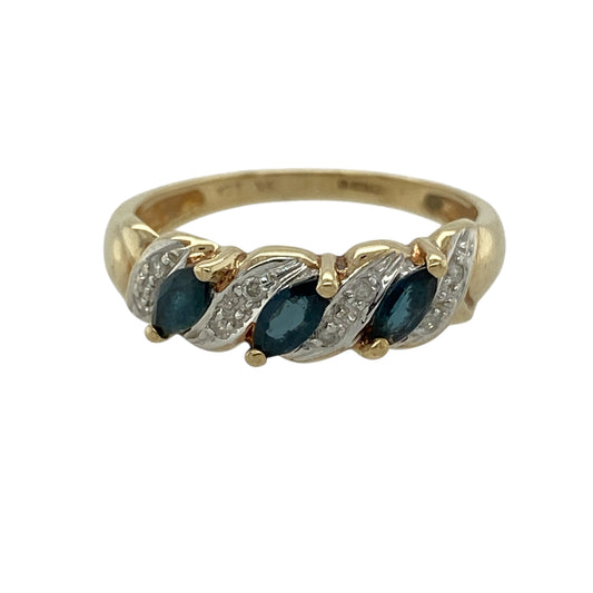 9ct Gold Diamond & Sapphire Set Band Ring