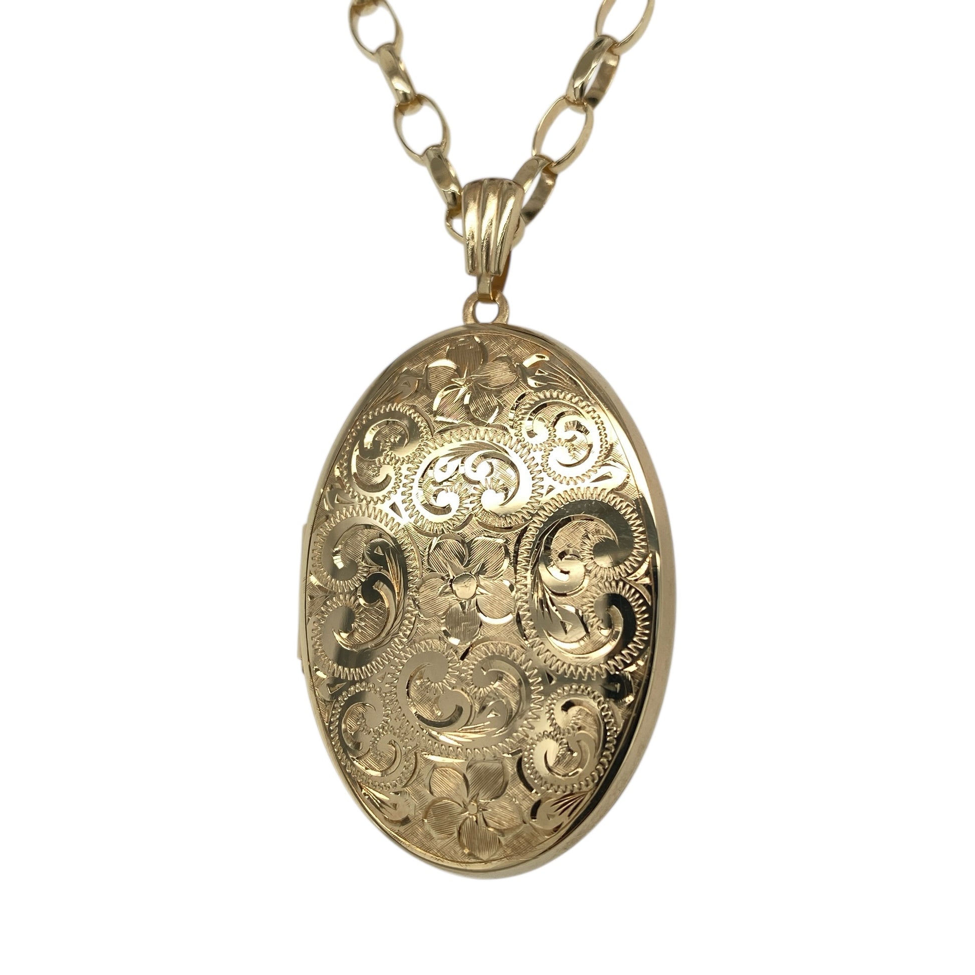 9ct Gold Patterned Oval Locket 24" Necklace