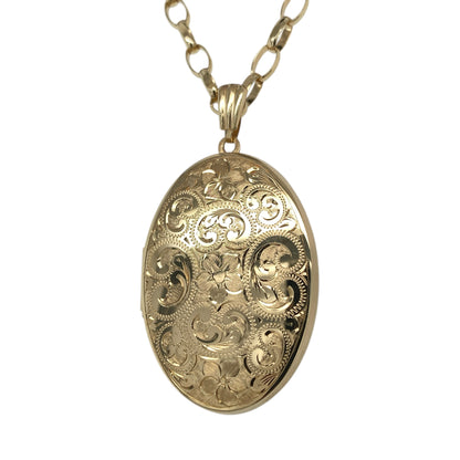 9ct Gold Patterned Oval Locket 24" Necklace