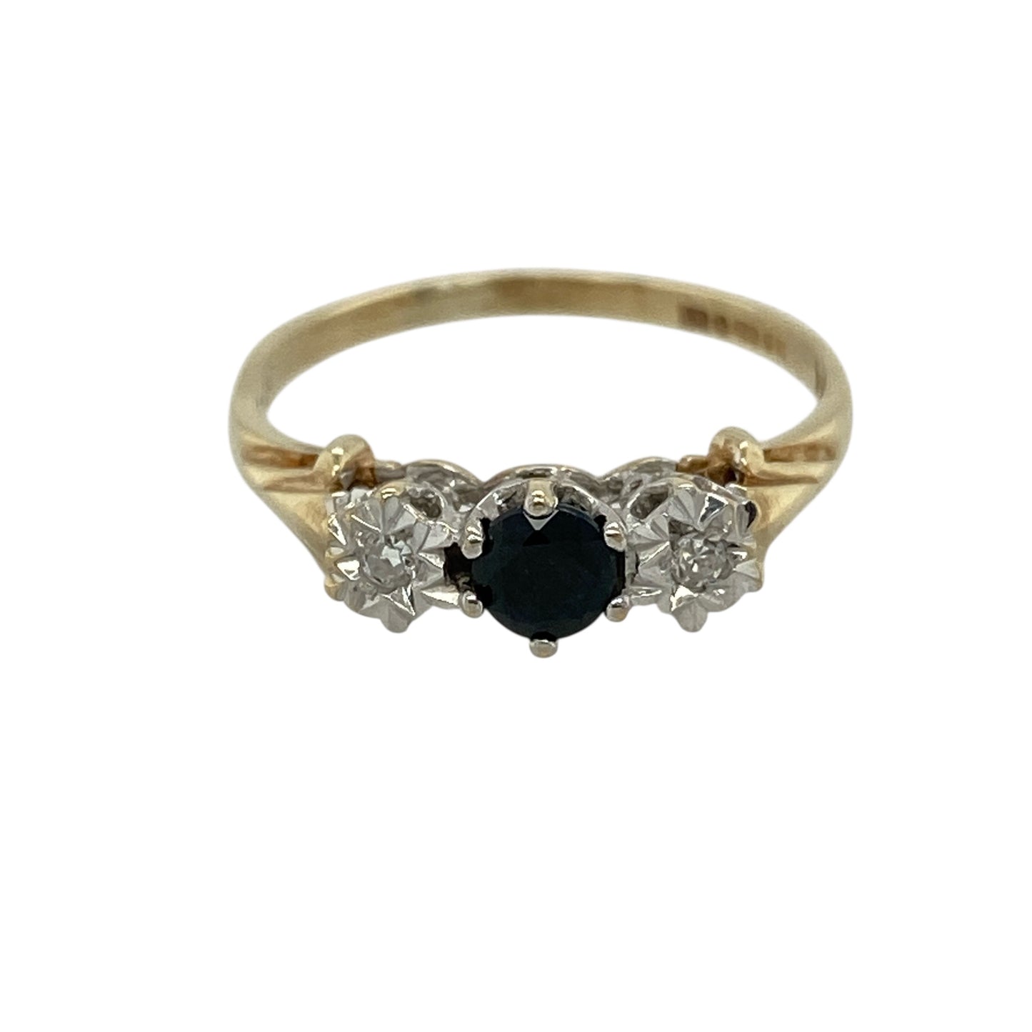 9ct Gold Diamond & Sapphire Set Trilogy Ring