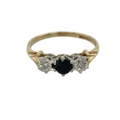 9ct Gold Diamond & Sapphire Set Trilogy Ring