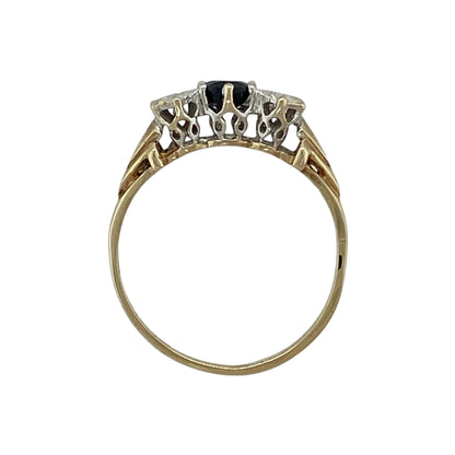 9ct Gold Diamond & Sapphire Set Trilogy Ring