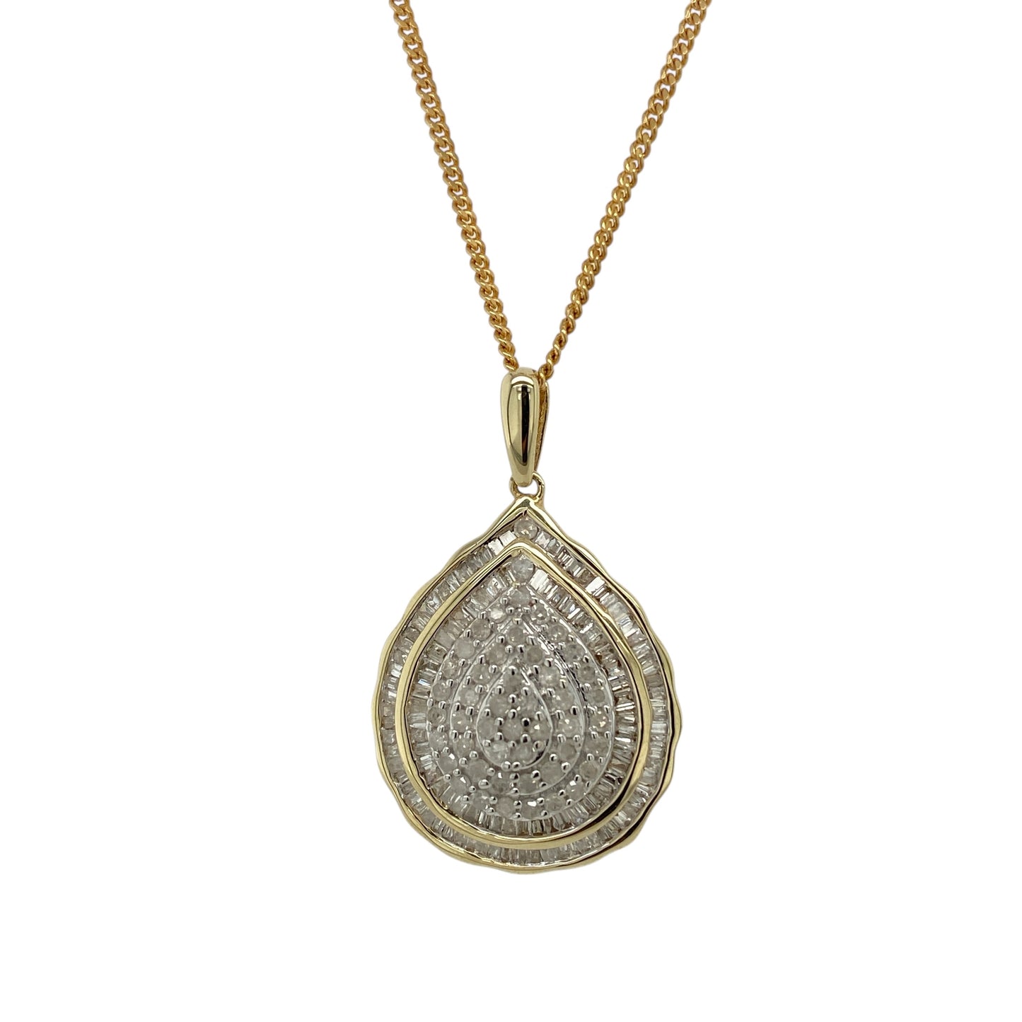 9ct Gold & Diamond Set Teardrop Cluster 18" Necklace