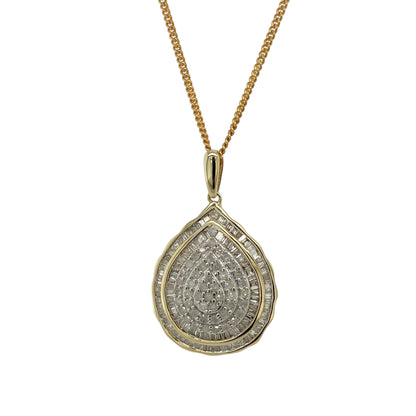 9ct Gold & Diamond Set Teardrop Cluster 18" Necklace