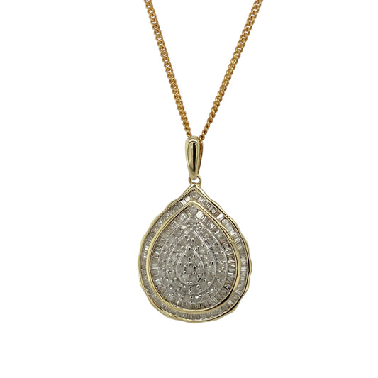 9ct Gold & Diamond Set Teardrop Cluster 18" Necklace