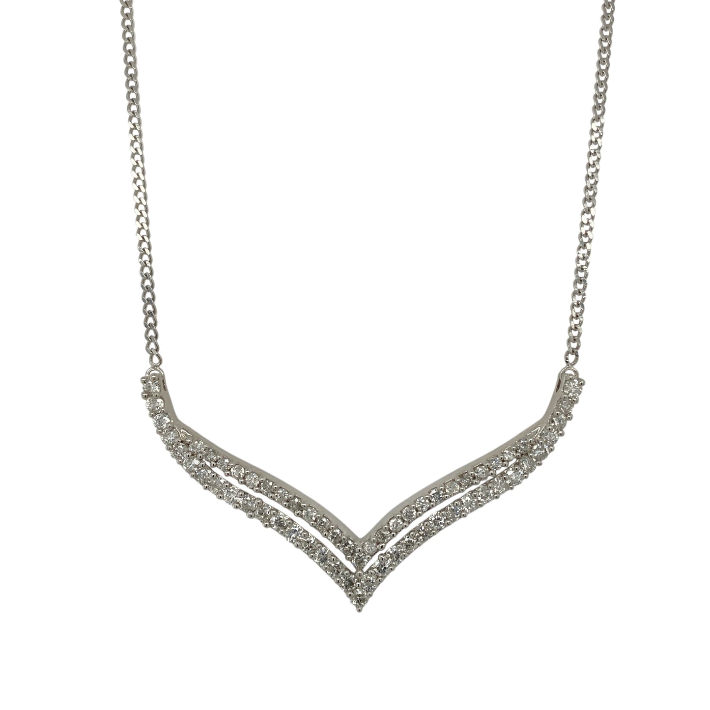 9ct White Gold & Diamond Set Double Row 19" - 20" Necklace