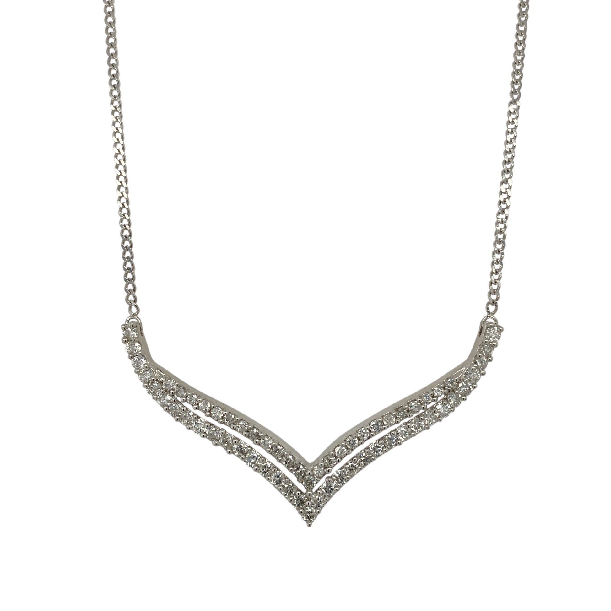 9ct White Gold & Diamond Set Double Row 19" - 20" Necklace