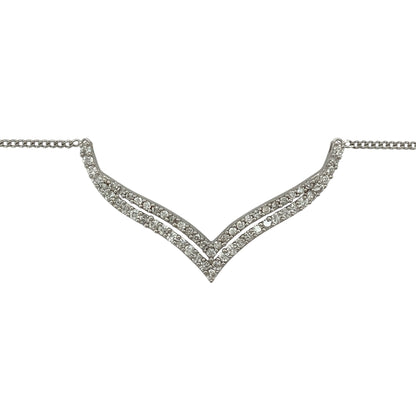 Add elegant sparkle and contemporary style to your jewellery collection with this pre-owned 9ct white gold diamond wishbone necklace, offering refined detail with a versatile, adjustable fit.

Design: This necklace features a wishbone-shaped pendant with a double row design, accented with diamonds that add subtle brilliance and a graceful, modern look.
Material: Made from 9-carat white gold, the cool polished finish enhances the clean lines of the wishbone shape and complements the sparkle of the diamonds.