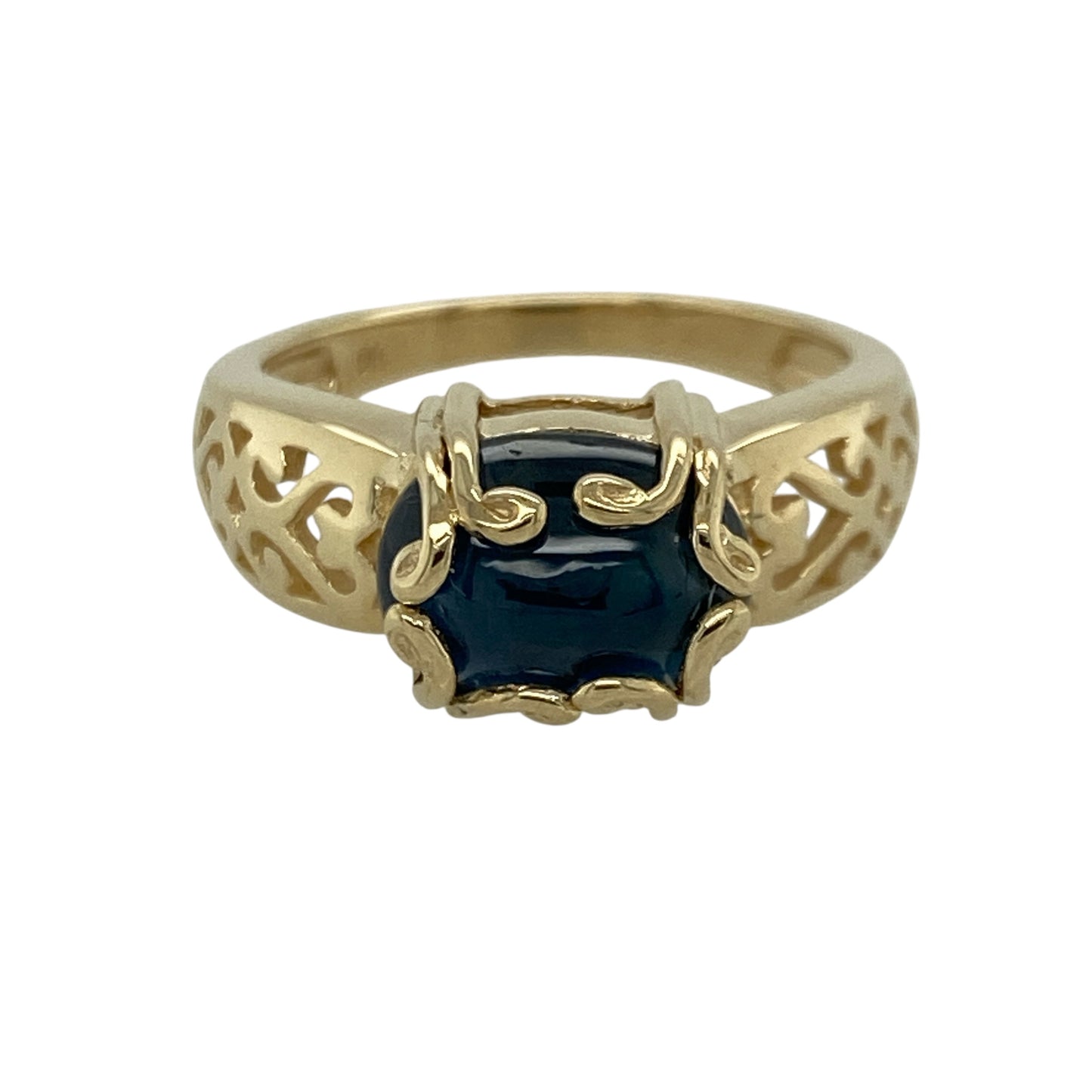 9ct Gold & Blue Stone Swirl Detail Ring