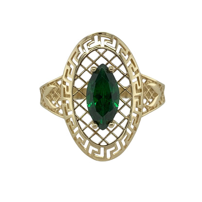 14ct Gold & Green Stone Set Patterned Ring