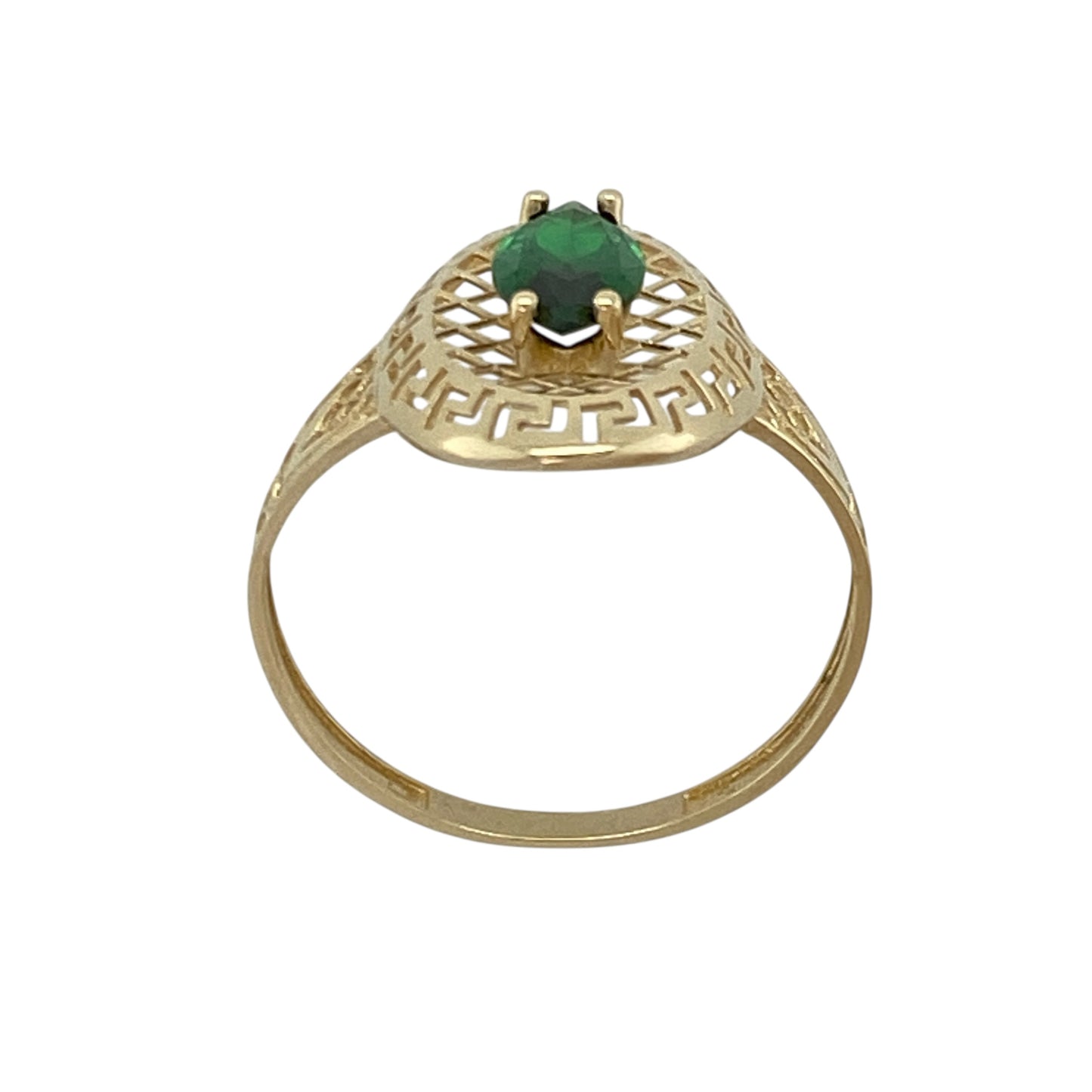 14ct Gold & Green Stone Set Patterned Ring