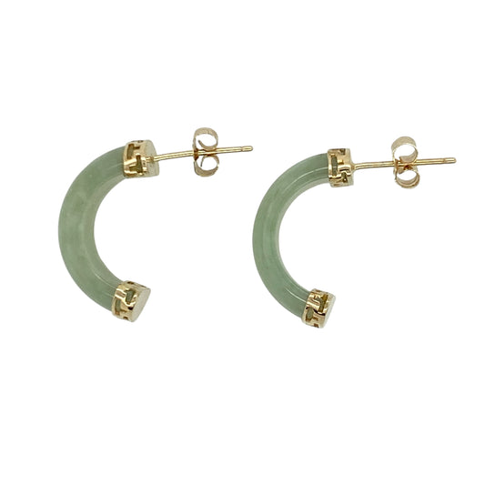 9ct Gold & Jade Curved Bar Half Hoop Earrings