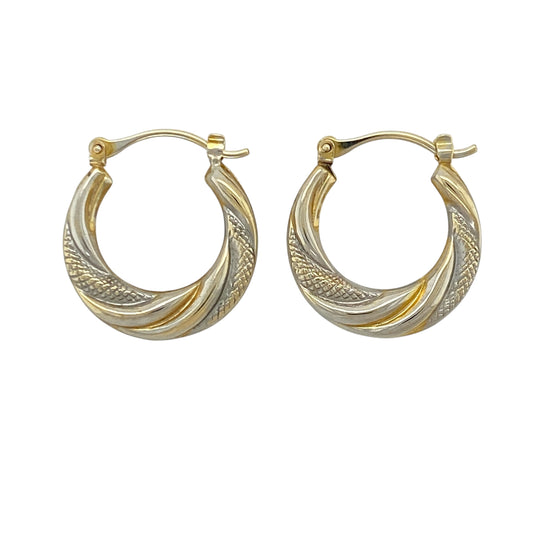 9ct Gold Patterned Twisted Hoop Creole Earrings