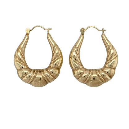 9ct Gold Fancy Twist Patterned Oval Creole Earrings