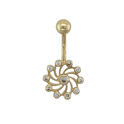 9ct Gold & Cubic Zirconia Set Swirl Flower Belly Bar