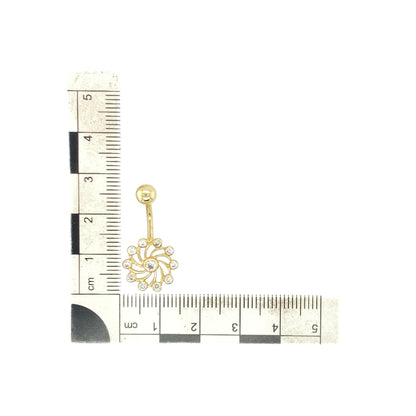 9ct Gold & Cubic Zirconia Set Swirl Flower Belly Bar