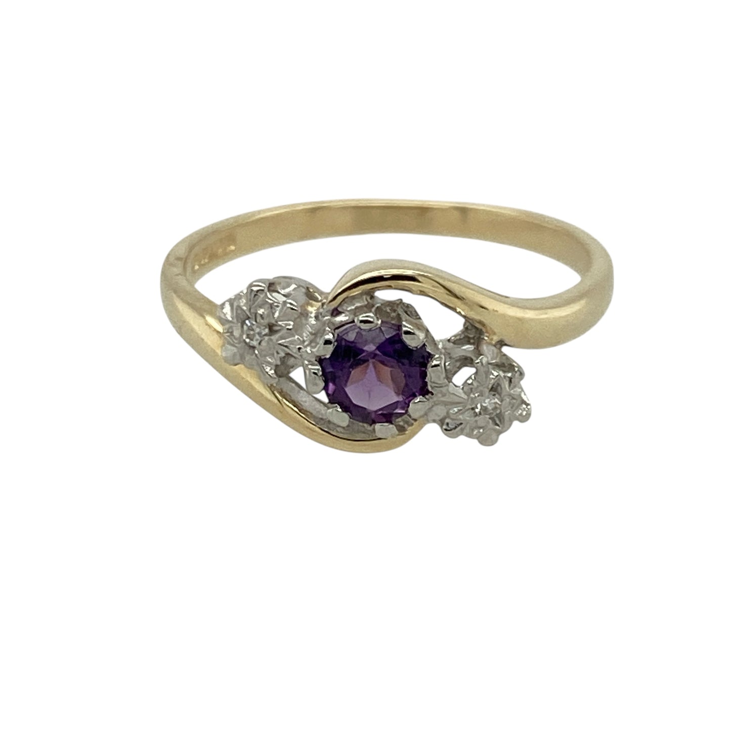 9ct Gold Diamond & Amethyst Set Trilogy Twist Ring