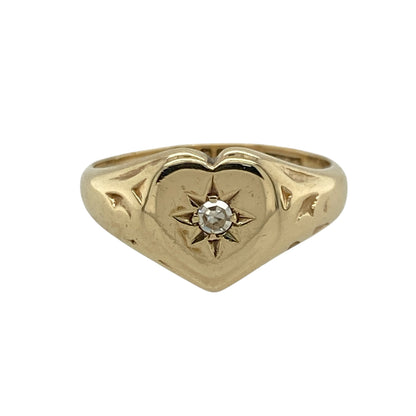9ct Gold & Diamond Set Heart Signet Ring