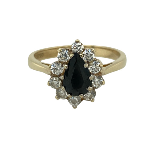 9ct Gold Sapphire & Cubic Zirconia Set Teardrop Cluster Ring