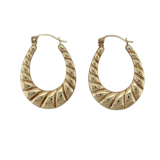 9ct Gold Twisted Oval Creole Earrings