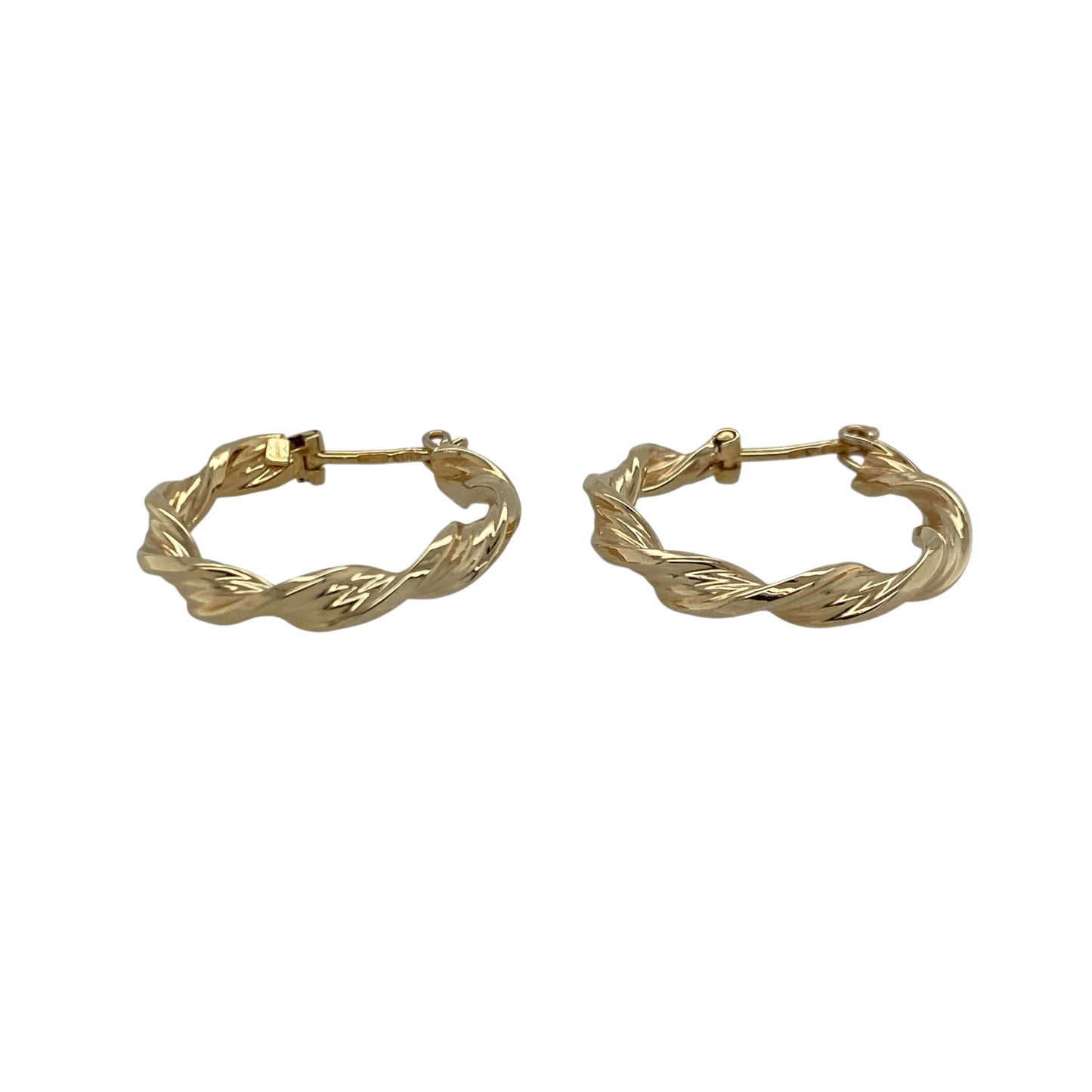 Add classic texture and timeless elegance to your jewellery collection with this pre-owned 9ct yellow gold twisted hoop creole earrings, offering refined detail with everyday appeal.

Design: These creole earrings feature a twisted hoop profile, creating subtle depth and visual interest while maintaining a traditional and versatile silhouette.
Material: Made from 9-carat yellow gold, the warm polished finish enhances the twisted detailing and gives the earrings lasting charm.