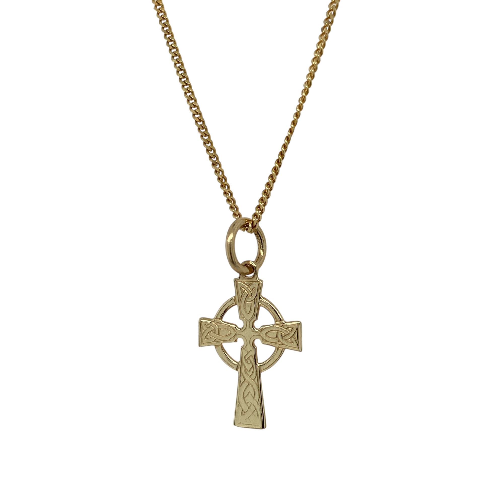 9ct Gold Patterned Celtic Cross 18" Necklace