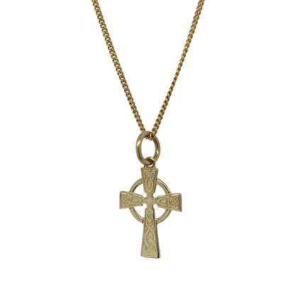 9ct Gold Patterned Celtic Cross 18" Necklace