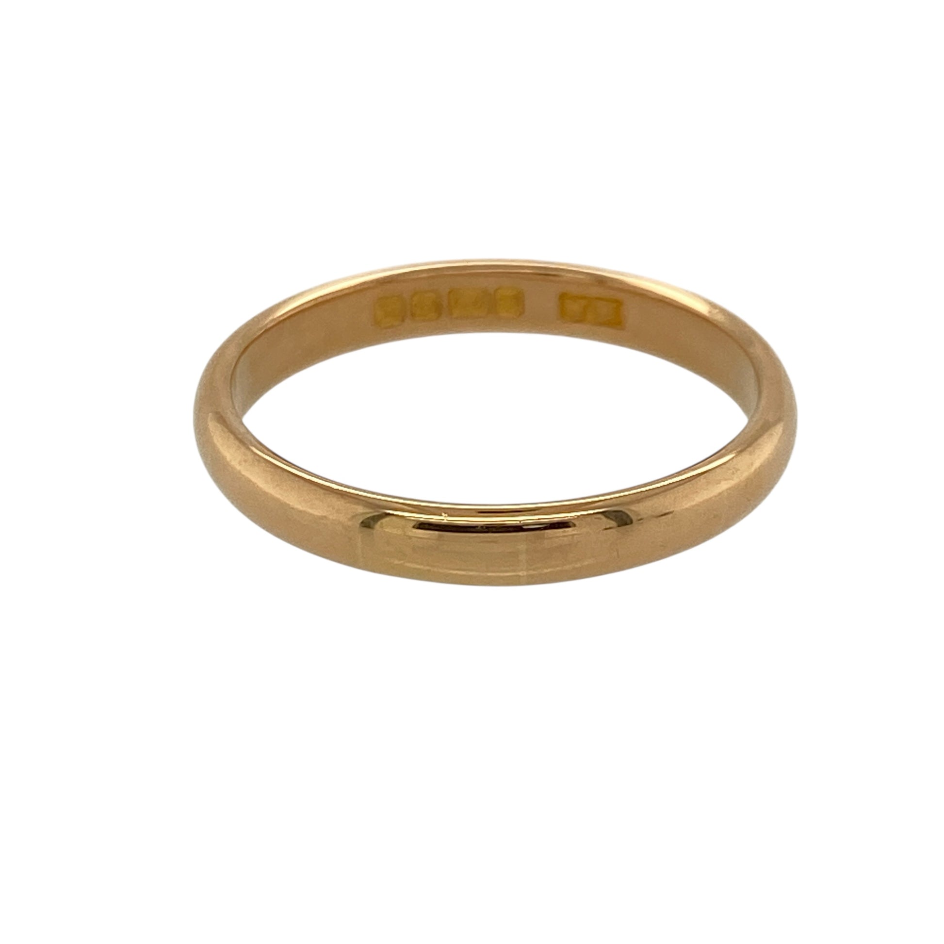 Celebrate rich gold tones and timeless simplicity with this pre-owned 22ct yellow gold wedding band ring, offering classic design with a traditional finish.

Design: This ring features a smooth, plain band measuring approximately 3mm in width, creating a refined and enduring look suitable for everyday wear.
Material: Made from 22-carat yellow gold, the high gold content gives the ring a deep, warm colour and distinctive traditional appeal.