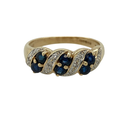 9ct Gold Diamond & Sapphire Set Twist Band Ring