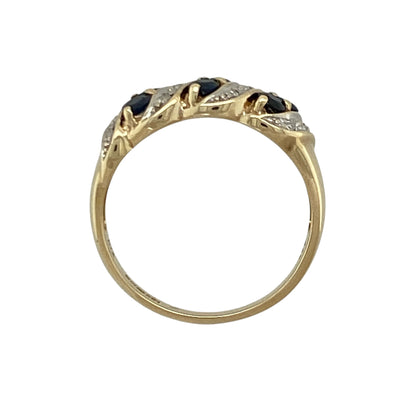 9ct Gold Diamond & Sapphire Set Twist Band Ring