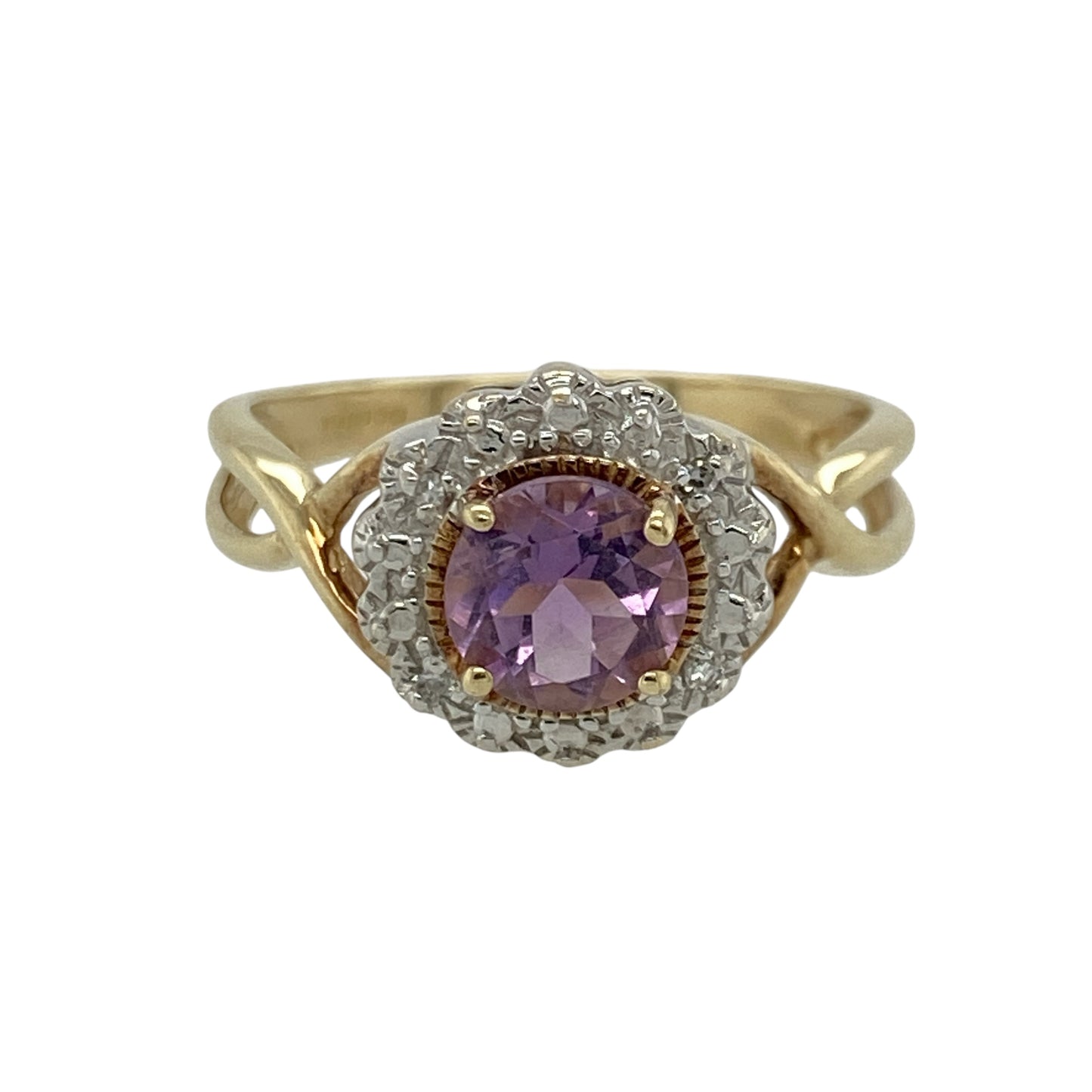 9ct Gold Diamond & Amethyst Set Cluster Ring