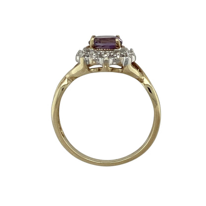 9ct Gold Diamond & Amethyst Set Cluster Ring