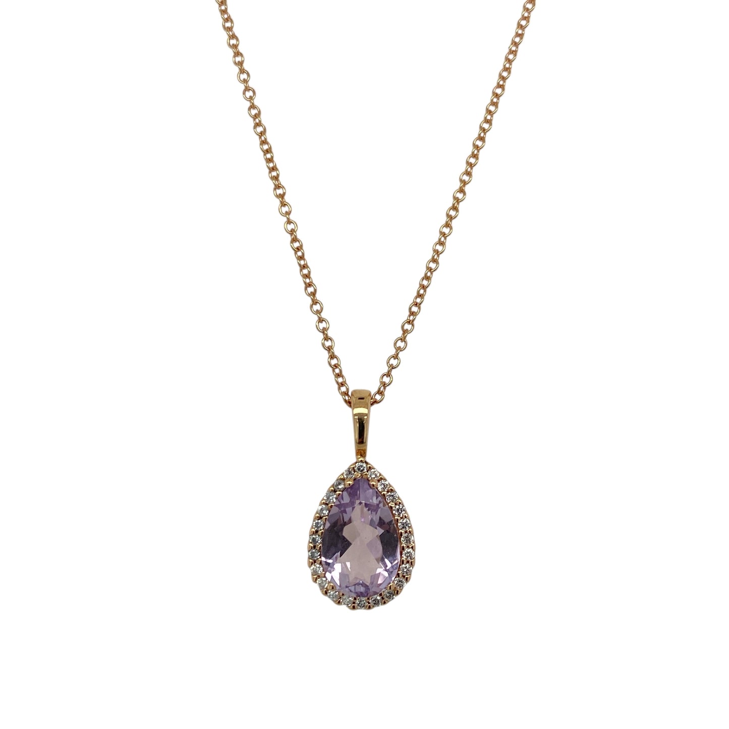 18ct Gold Diamond & Amethyst Set Teardrop 18" Necklace