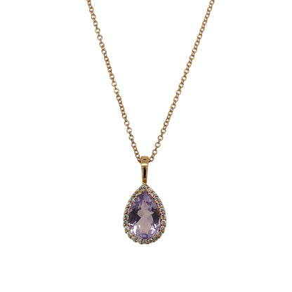18ct Gold Diamond & Amethyst Set Teardrop 18" Necklace