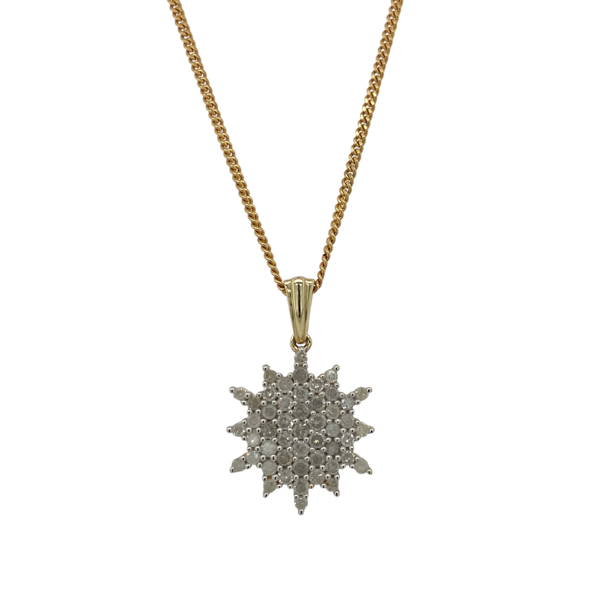 9ct Gold & Diamond Set Cluster 18" Necklace